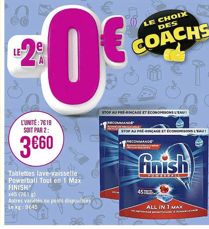 tablettes lave-vaisselle powerball tout en 1 max finish