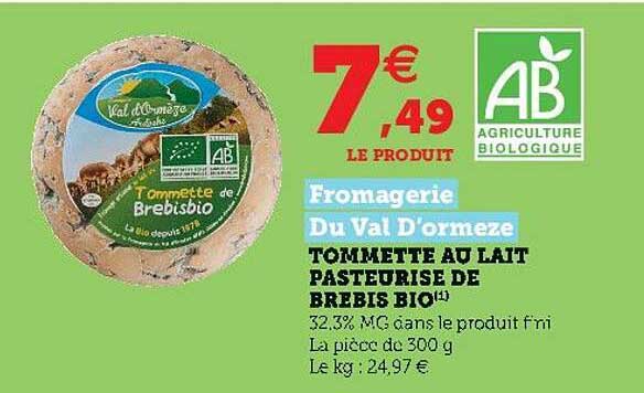 tommette au lait pasteurisé de brebis bio fromagerie du val d'ormeze