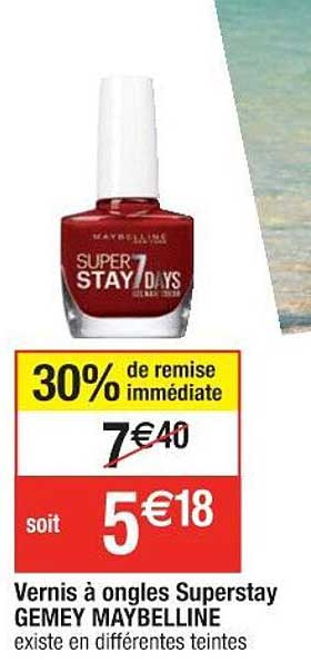 vernis à ongles superstay gemey maybelline 30% remise immédiate