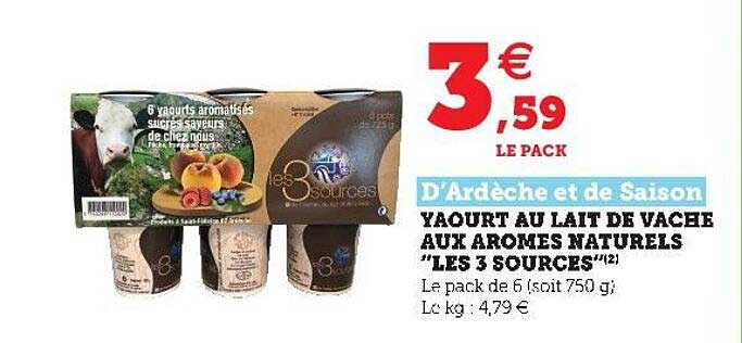 Yaourt Au Lait De Vache Aux Arômes Naturels "les 3 Sources"