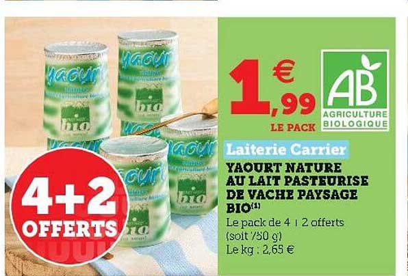 yaourt nature au lait pasteurisé de vache paysage bio laiterie carrier