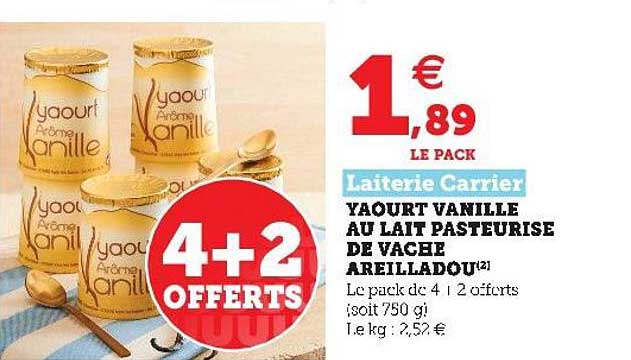 yaourt vanille au lait pasteurisé de vache areilladou laiterie carrier