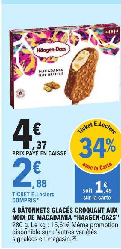 4 bâtonnets glacés croquant aux noix de macadamia "häagen-dazs"