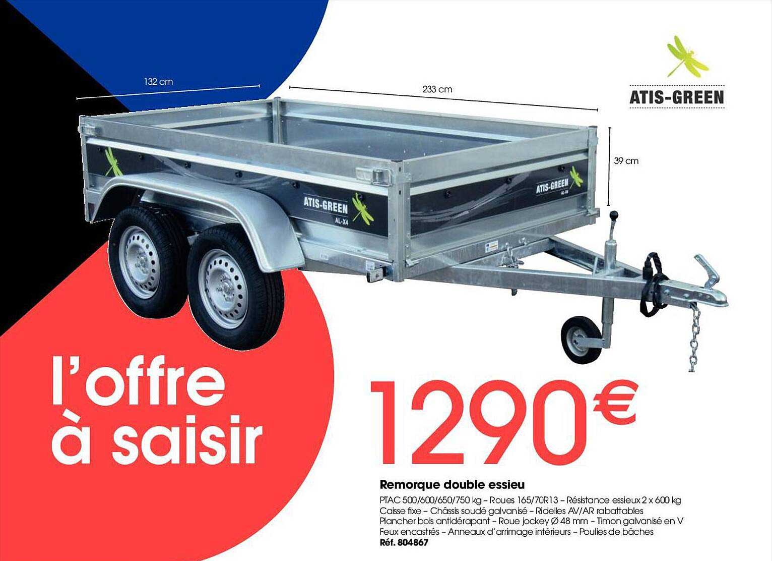 remorque double essieu atis-green