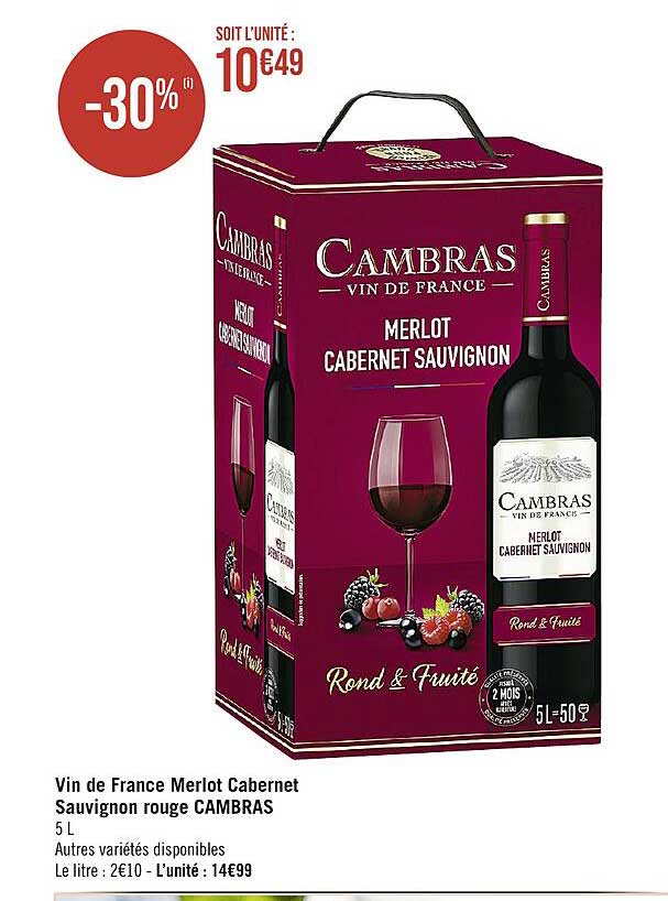 Vin De France Merlot Cabernet Sauvignon Rouge Cambras