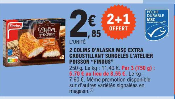 2 colins d'alaska msc extra croustillant surgelés l'atelier poisson "findus"