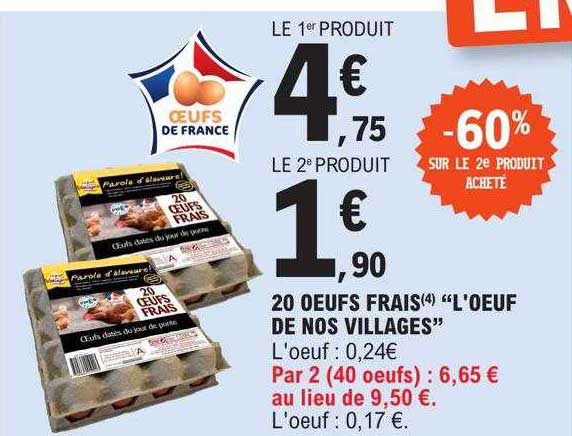20 œufs Frais "l'œuf De Nos Villages"