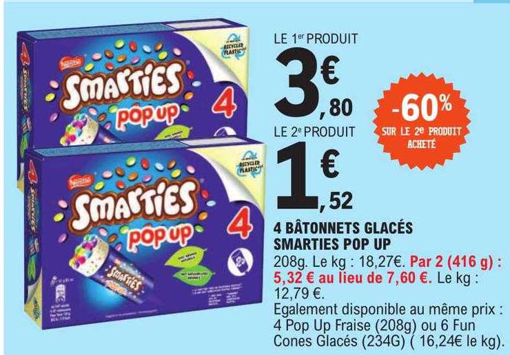 4 Bâtonnets Glacés Smarties Pop Up