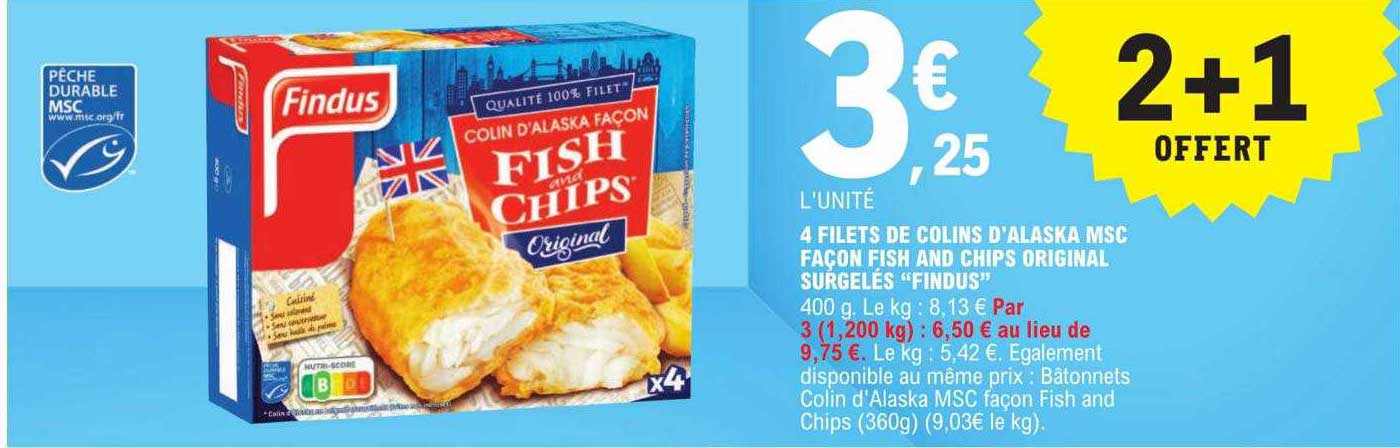 4 filets de colins d'alaska msc façon fish and chips original surgelés "findus"