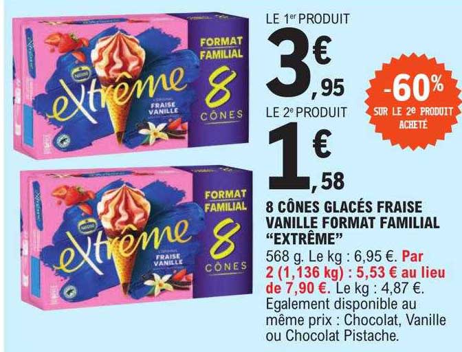 8 cônes glacés fraise vanille format familial "extrême"