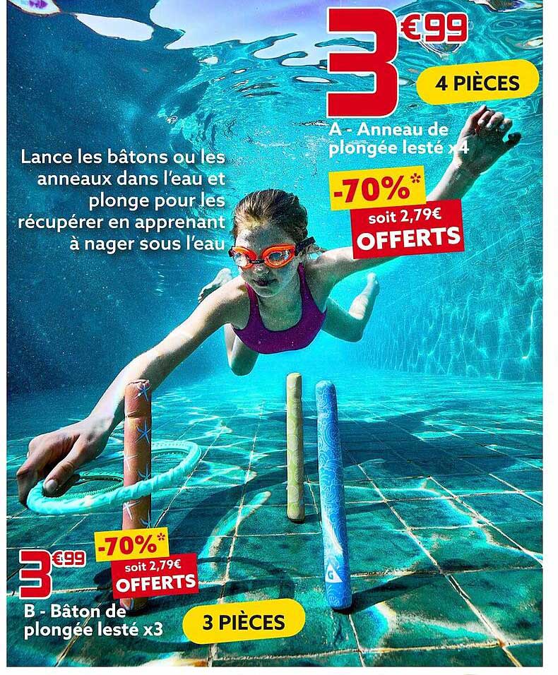 anneau de plongée lesté x4 bâton de  plongée lesté x3