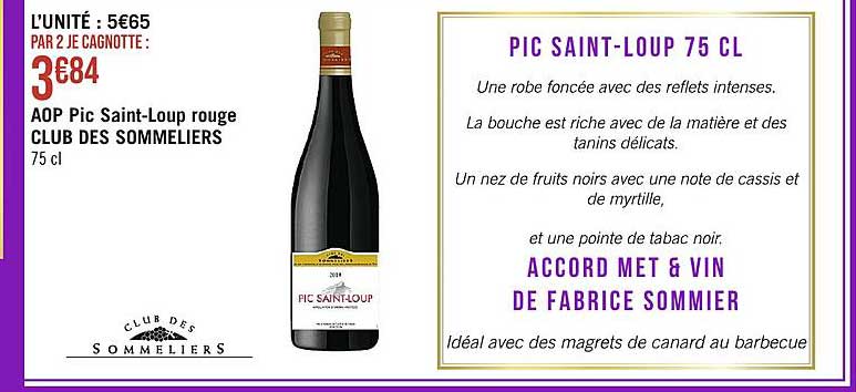 aop pic saint-loup rouge club des sommeliers