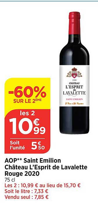aop saint emilion château l'esprit de lavalette rouge 2020