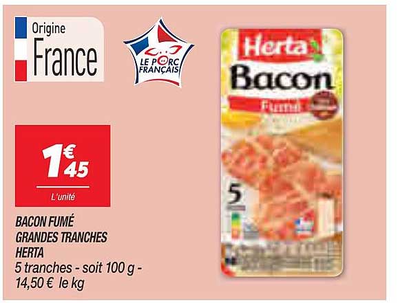 bacon fumé grandes tranches herta