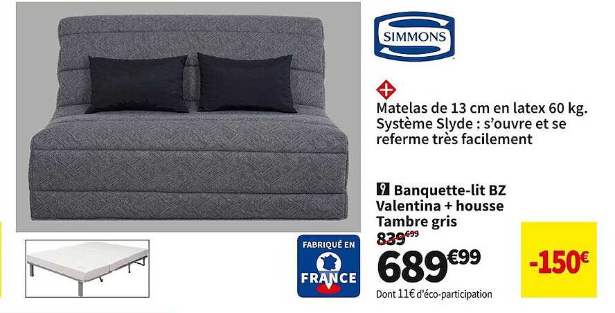 banquette-lit bz valentina + housse tambre gris