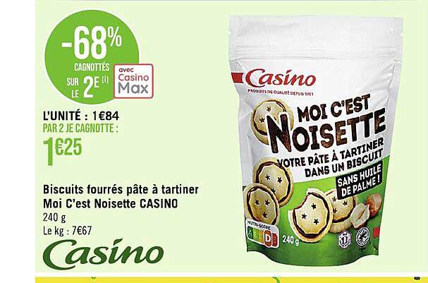 biscuits fourrés pâte à tartiner moi c'est noisette casino