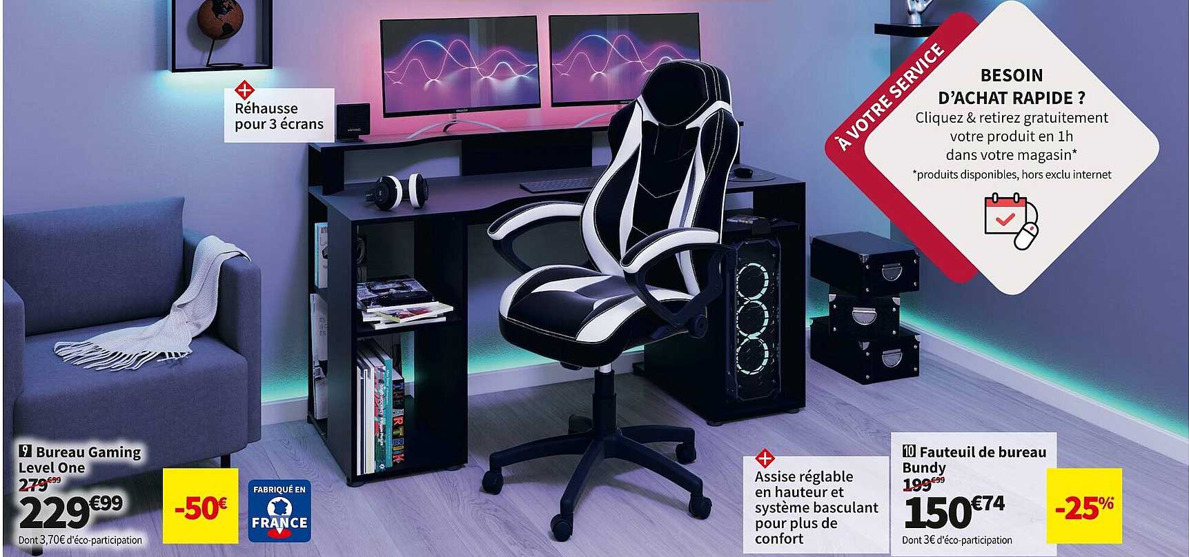 bureau gaming level one, fauteuil de bureau bundy