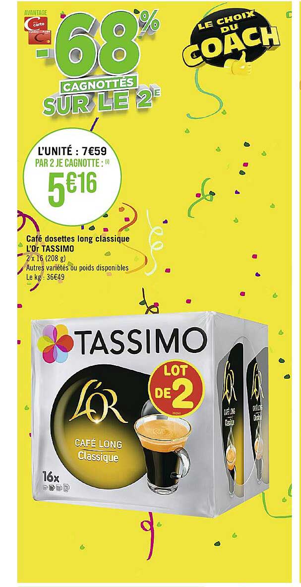 Café Dosettes Long Classique L'or Tassimo