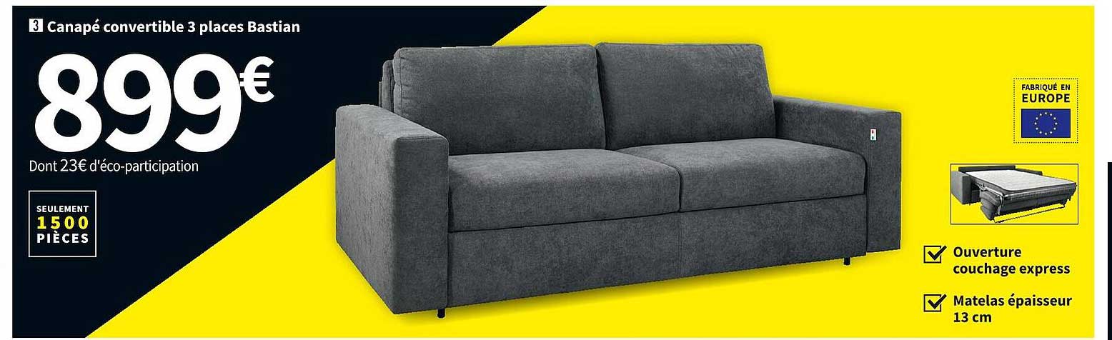 canapé convertible 3 places bastian