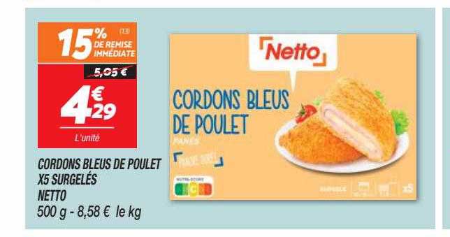Cordons Bleus De Poulet X 5 Surgelés Netto