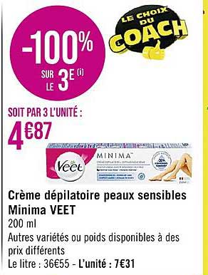 crème dépilatoire peaux sensibles minima veet