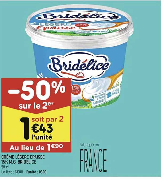Crème Légère épaisse 15% M.g. Bridélice