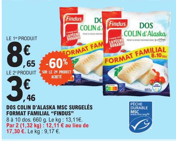 dos colin d'alaska msc surgelés format familial "findus"