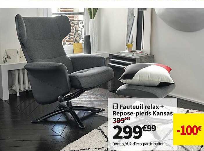 fauteuil relax + repose-pieds kansas