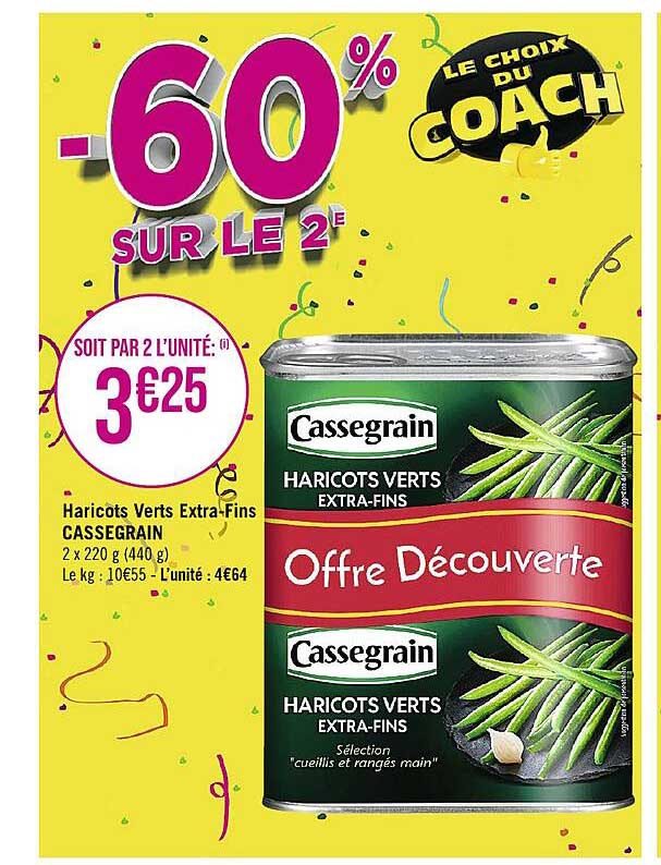 haricots verts extra-fins cassegrain -60% sur le 2e