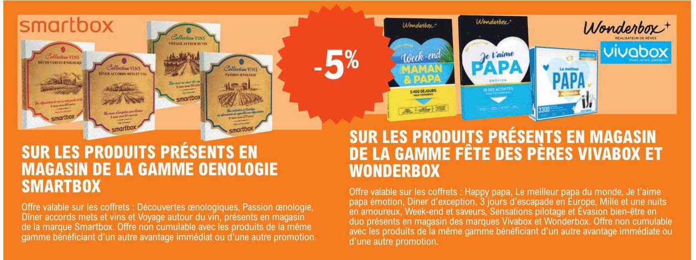 la gamme oenologie smartbox, la gamme fête des pères vivabox et wonderbox