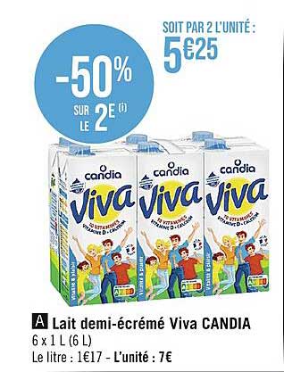 lait demi-écrémé viva candia
