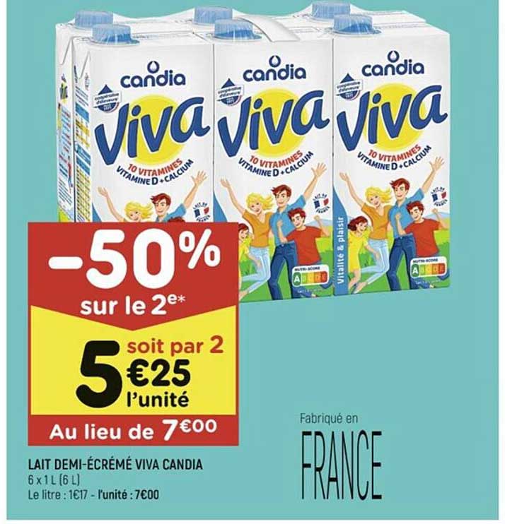 lait demi-écrémé viva candia