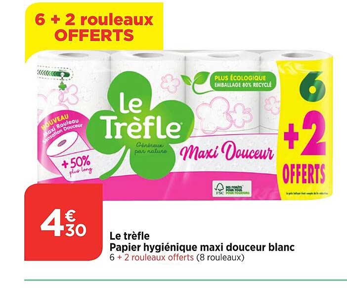 Le Trèfle Papier Hygiénique Maxi Douceur Blanc