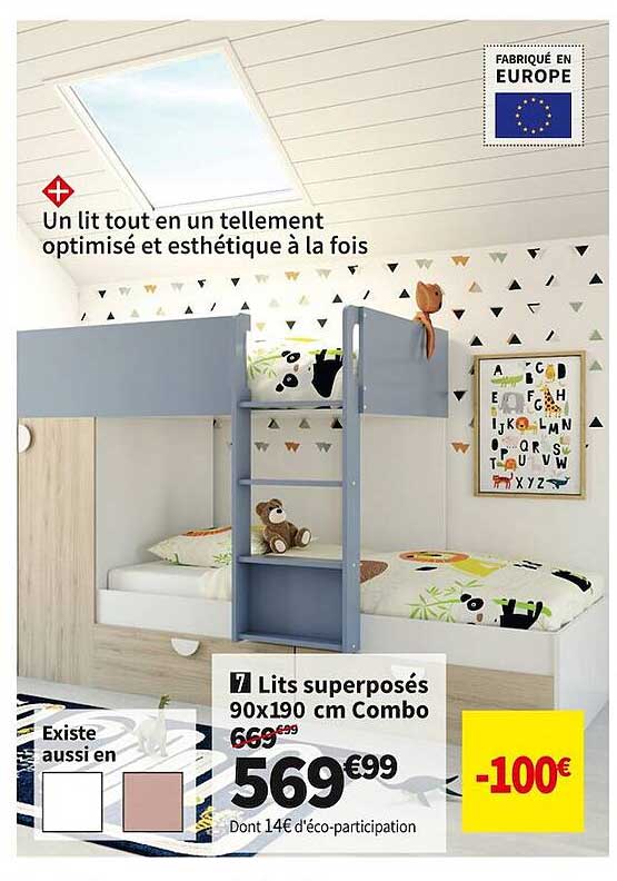 lits superposés 90 x 190 cm combo