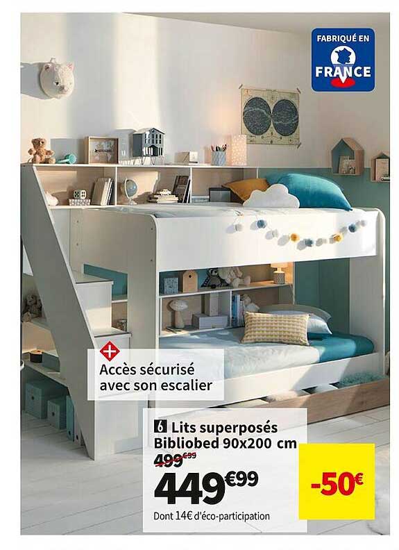 lits superposés bibliobed 90 x 200 cm