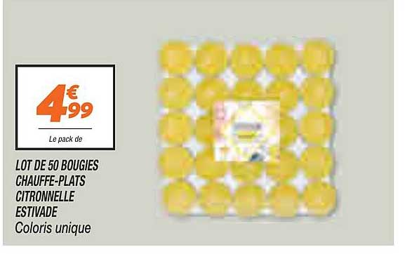 lot de 50 bougies chauffe-plats citronnelle estivade