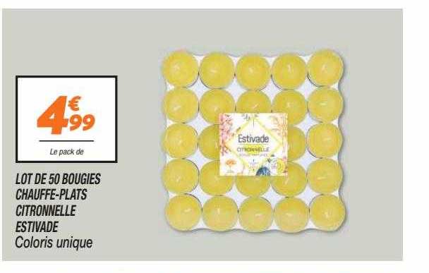 lot de 50 bougies chauffe-plats citronnelle estivade