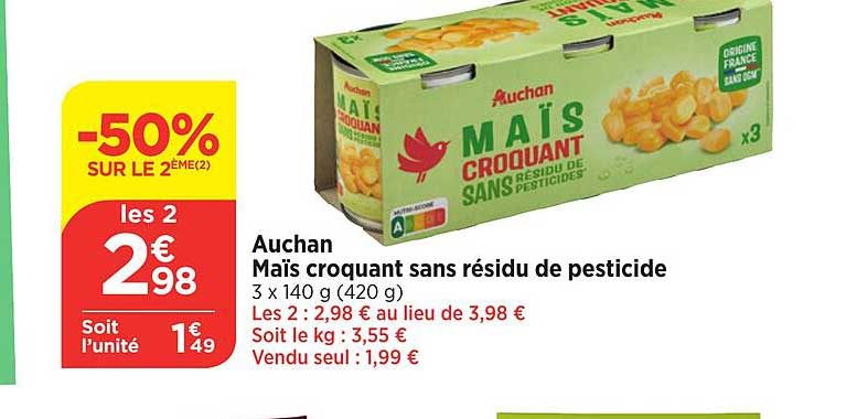 maïs croquant sans résidu de pesticide auchan