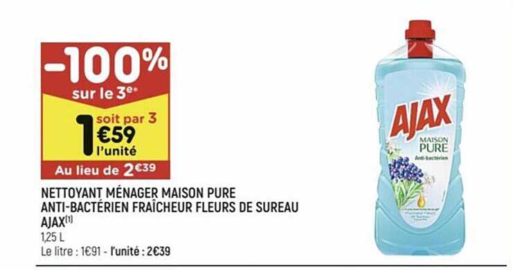 nettoyant ménager maison pur anti-bactérien fraîcheur fleurs de sureau ajax