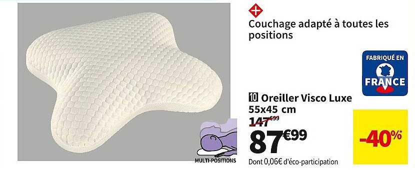 oreiller visco luxe 55 x 45 cm