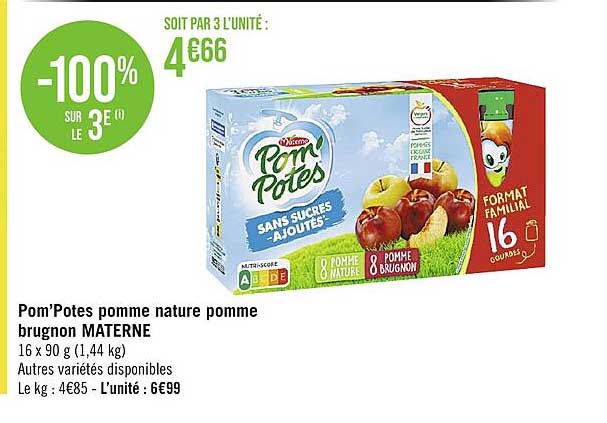 Pom'potes Pomme Nature Pomme Brugnon Materne -100% Sur Le 3e