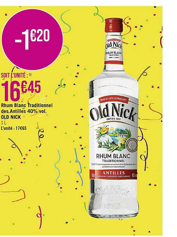 rhum blanc traditionnel des antilles 40% vol. old nick