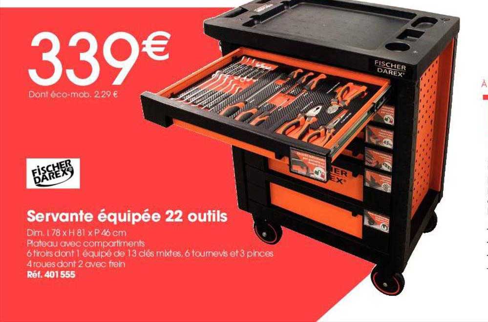 servante équipée 22 outils fischer darex