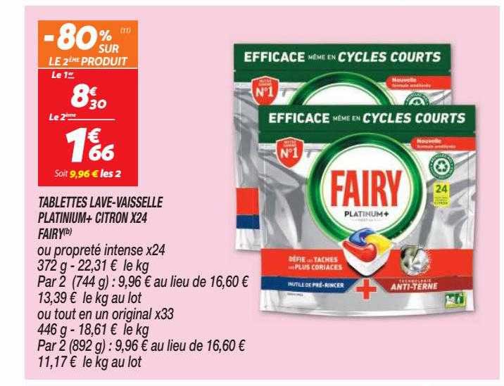 tablettes lave-vaisselle platinium+ citron x 24 fairy