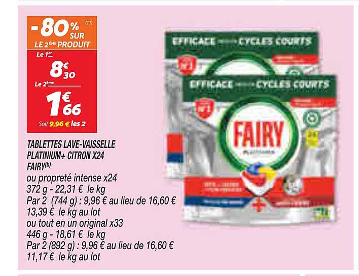 tablettes lave-vaisselle platinium+ citron x 24 fairy