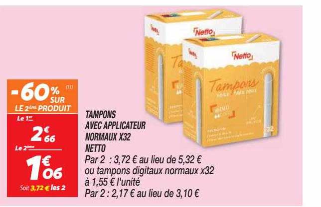 tampons avec applicateur normaux x 32 netto