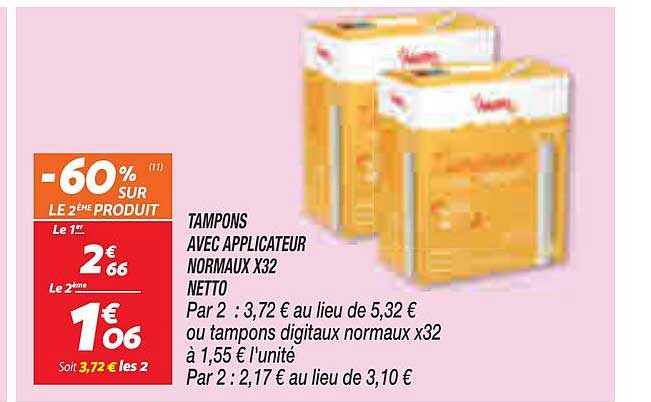 tampons avec applicateur normaux x 32 netto