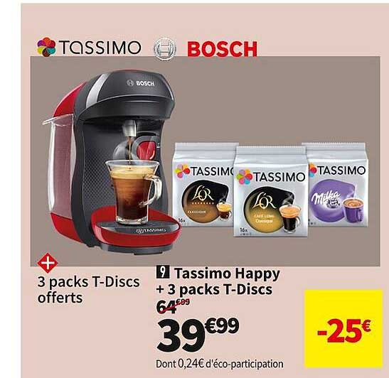 tassimo happy + 3 packs t-discs bosch