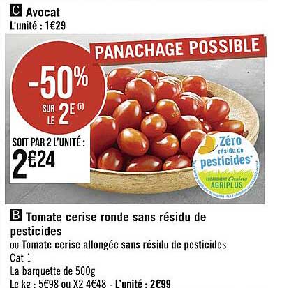 tomate cerise ronde sans résidu de pesticides ou tomate cerise allongée sans résidu de pesticides