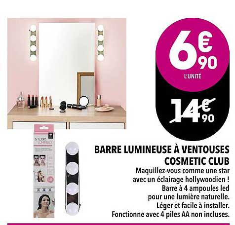 barre lumineuse à ventouses cosmetic club